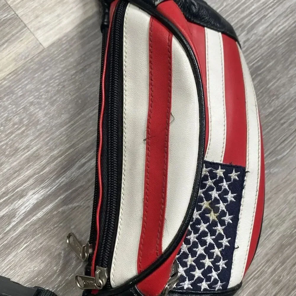 Leather American Flag Crossbody Bag Fanny Pack Satch USA